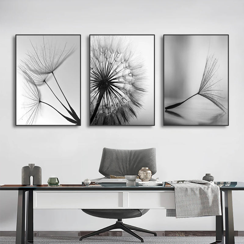 3 PCS Preto e Branco Arte Da Parede Pintura Em Tela Dente De Leão Flor Fotos Cartaz E Impressões Casa Obras De Arte Decorativas Para Cozinha