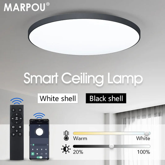MARPOU Lâmpada de teto inteligente lâmpada led para luzes de teto de quarto com controle remoto Luzes led reguláveis para sala de estar
