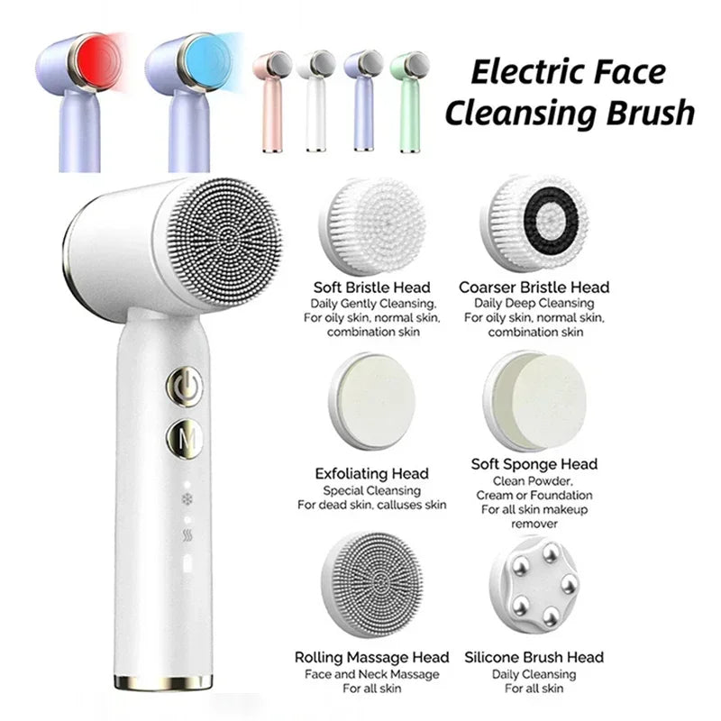 Dispositivo de Limpeza Facial Elétrico LED 6 em 1, Escova de Lavagem Facial, Escova de Limpeza Facial, Mini Hifu, Cuidados com a Pele, Carregador USB