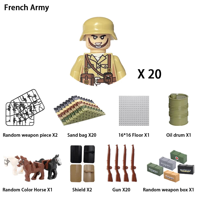 40 pcs/lote ww2 personagens militares wwii soldados do exército blocos de construção montagem de tijolos do exército nacional armas brinquedos para crianças