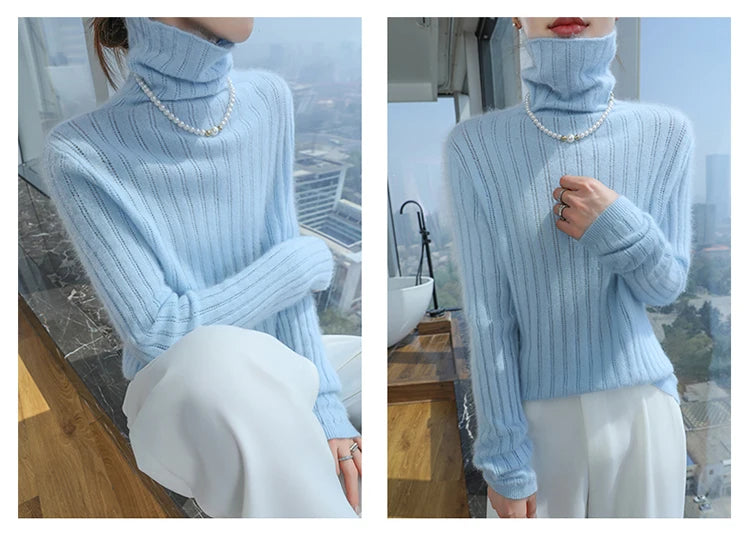 Pilha pescoço camisola mulheres 2025 outono einverno novo 100% puro vison cashmere camisola moda feminina malha pulôver de manga comprida