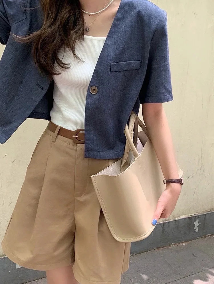 2024 Shorts de perna larga de verão para mulheres cintura alta casual algodão jeans calças curtas com cinto Shorts femininos coreanos da linha A da menina