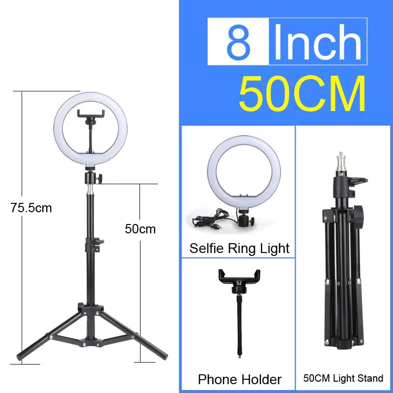 Luz de Anel LED 14 polegadas para Fotografia - Tripé com Luz de Anel para Transmissão ao Vivo