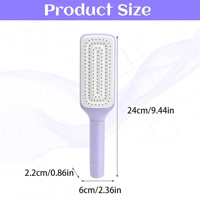 Escova de Cabelo Autolimpeza Escova de Cerdas Retráteis Escova de Cabelo Antiestática Massageador de Couro Cabeludo Pente com Botão para Queda de Cabelo Pente para Remoção de Cabelo com Bolsa de Ar