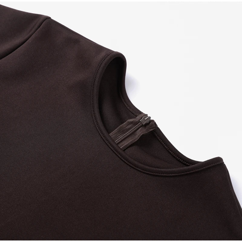 2025 Chic Splicing Brown Meia Manga Maxi Vestido Feminino Casual Plissado A Linha Slim Vestidos Femininos Escritório Comutar Vestes de Rua