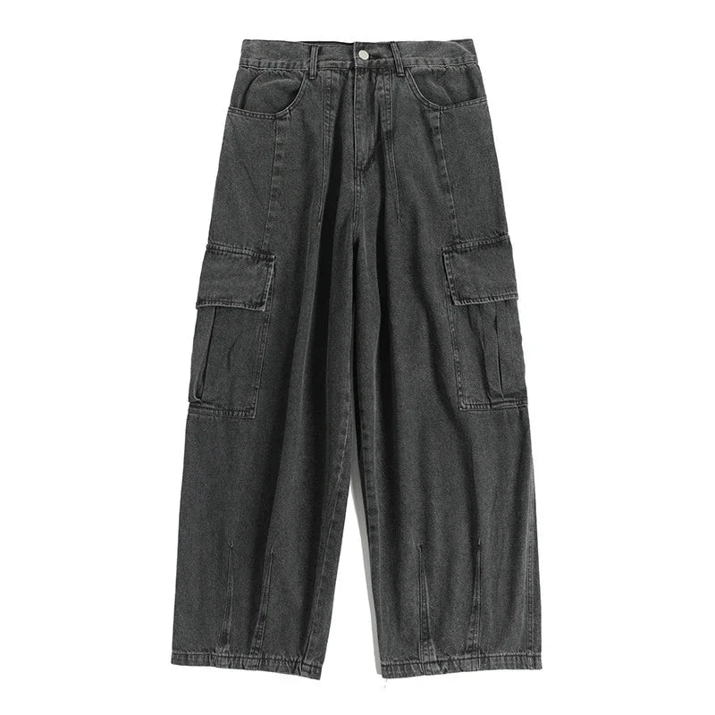 Calças Jeans Largas Calças Jeans Masculinas Calças Pretas de Perna Larga Jeans Masculinos Oversize Cargo Coreano Streetwear Hip Hop Harajuku