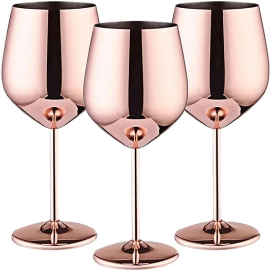 os copos de vinho altos de aço inoxidável 3PCS, projeto moderno elegante, 18oz, podem ser usados para o presente do dia do Valentim e o uso home