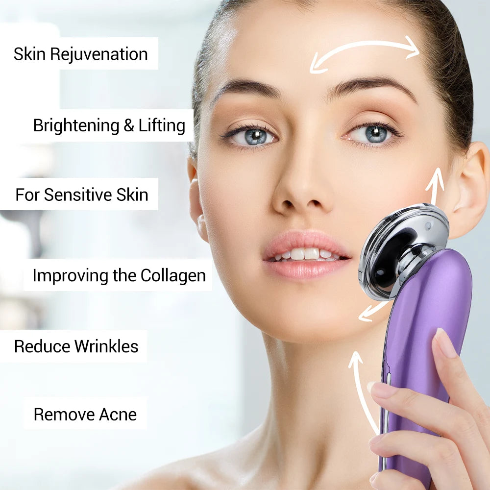 Massageador Facial RF EMS 7 em 1 Ferramentas de Cuidados