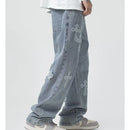 Calças da moda outono calças jeans cruzadas streetwear hip hop cintura baixa jeans largas para coreano Y2k calças cargo femininas