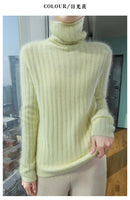 Pilha pescoço camisola mulheres 2025 outono einverno novo 100% puro vison cashmere camisola moda feminina malha pulôver de manga comprida