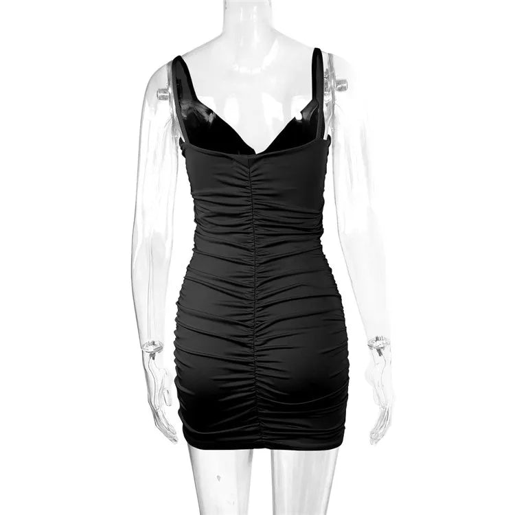 Fairyshely Sexy Ruffle Deep V Short Club Dress Senhoras 2024 Verão Azul Bodycon Vestidos Festa de Noite Mini Vestido Apertado