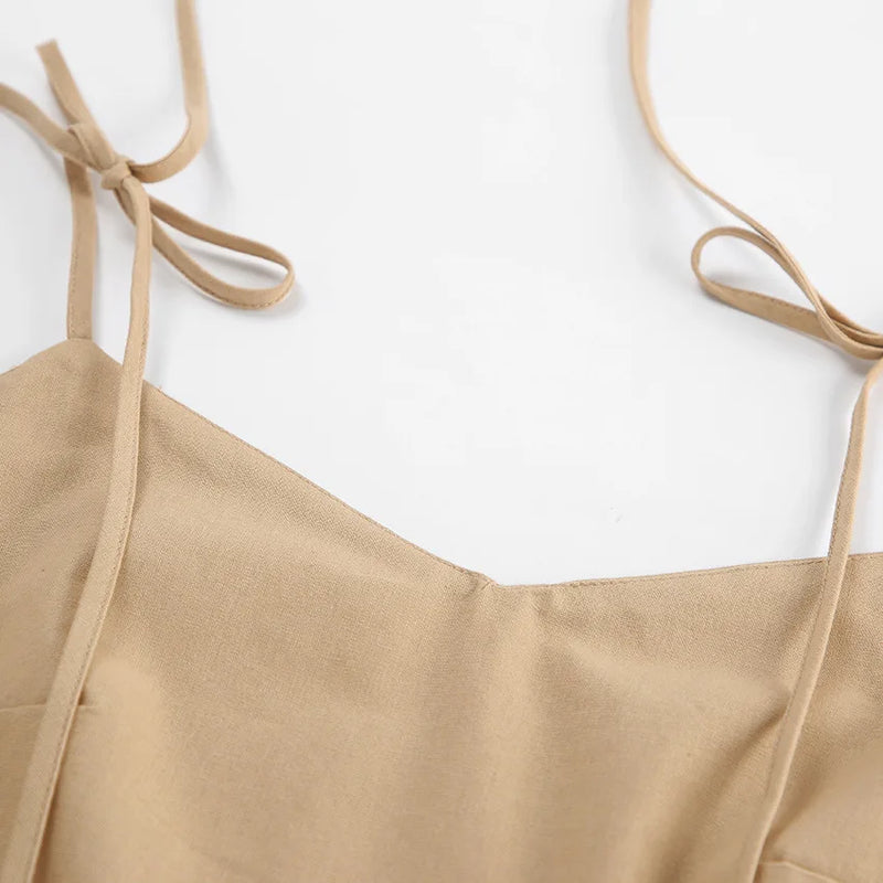 Vestido de cintura alta com suspensório respirável de algodão e linho Verão europeu e americano Novo estilo de férias saia longa para mulheres
