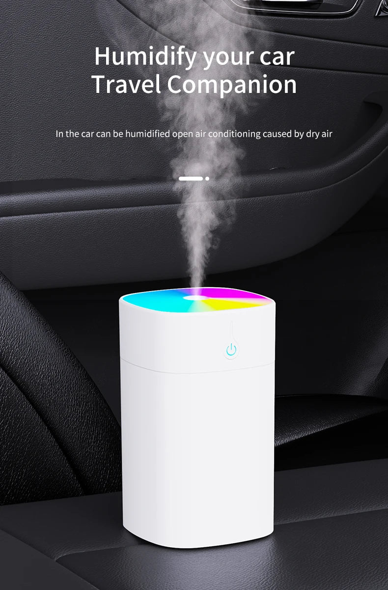Umidificador de Ar USB Mini 400ml Difusor de Óleo Essencial Aromático para Casa e Carro Difusor Ultrassônico Silencioso com Névoa e Lâmpada LED Colorida