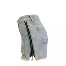 Denim Rasgado Shorts Mulheres Buraco Jeans Duplo Lado Dividido Zíper Sexy Slim Fit Angustiado Calças Curtas Cintura Alta Streetwear 2025