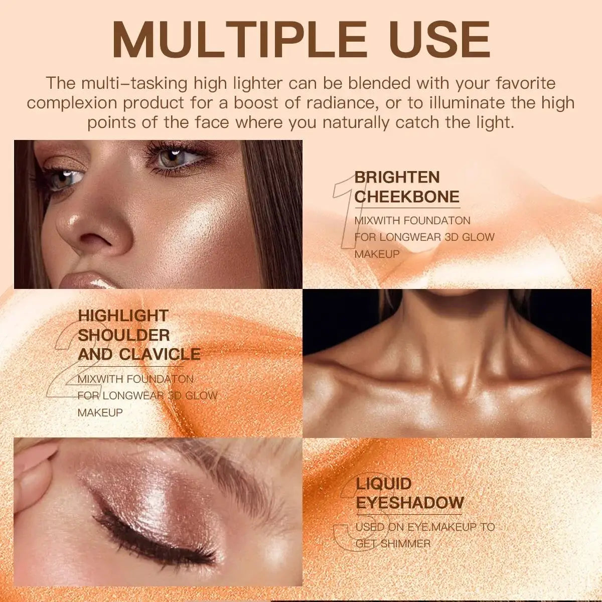 Iluminador Líquido para Contorno Facial Maquiagem Brilho