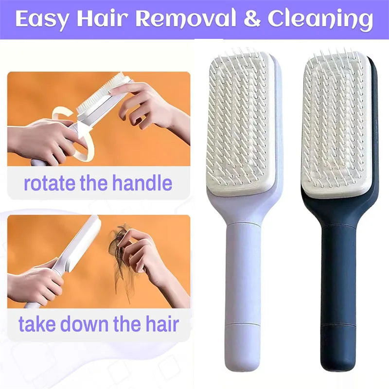 Escova de Cabelo Autolimpeza Escova de Cerdas Retráteis Escova de Cabelo Antiestática Massageador de Couro Cabeludo Pente com Botão para Queda de Cabelo Pente para Remoção de Cabelo com Bolsa de Ar