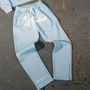 Moletom esportivo europeu e americano com capuz grande, masculino, casual, solto, roupa simples, estampado, calça, moletom feminino