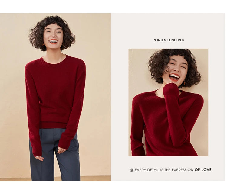 Pulôver feminino outono/inverno 100% puro suéter de caxemira casual suéter de malha gola redonda solto Tops básico versátil Blusa