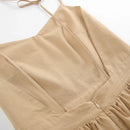 Vestido de cintura alta com suspensório respirável de algodão e linho Verão europeu e americano Novo estilo de férias saia longa para mulheres