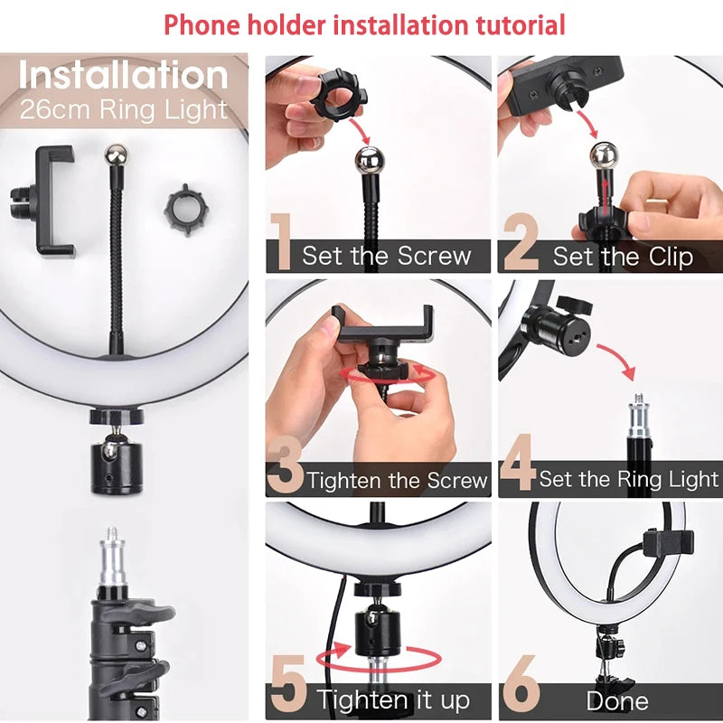 Luz de Anel LED de 10 Polegadas para Fotografia, Iluminação para Selfie com Suporte para Celular para Tiktok, Youtube, Vídeo de Maquiagem, Estúdio de Transmissão ao Vivo.