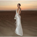 Sexy fita branca de seda cetim estilingue vestido para as mulheres elegante swing colarinho backless vestidos longos 2025 mulheres novo praia férias robe