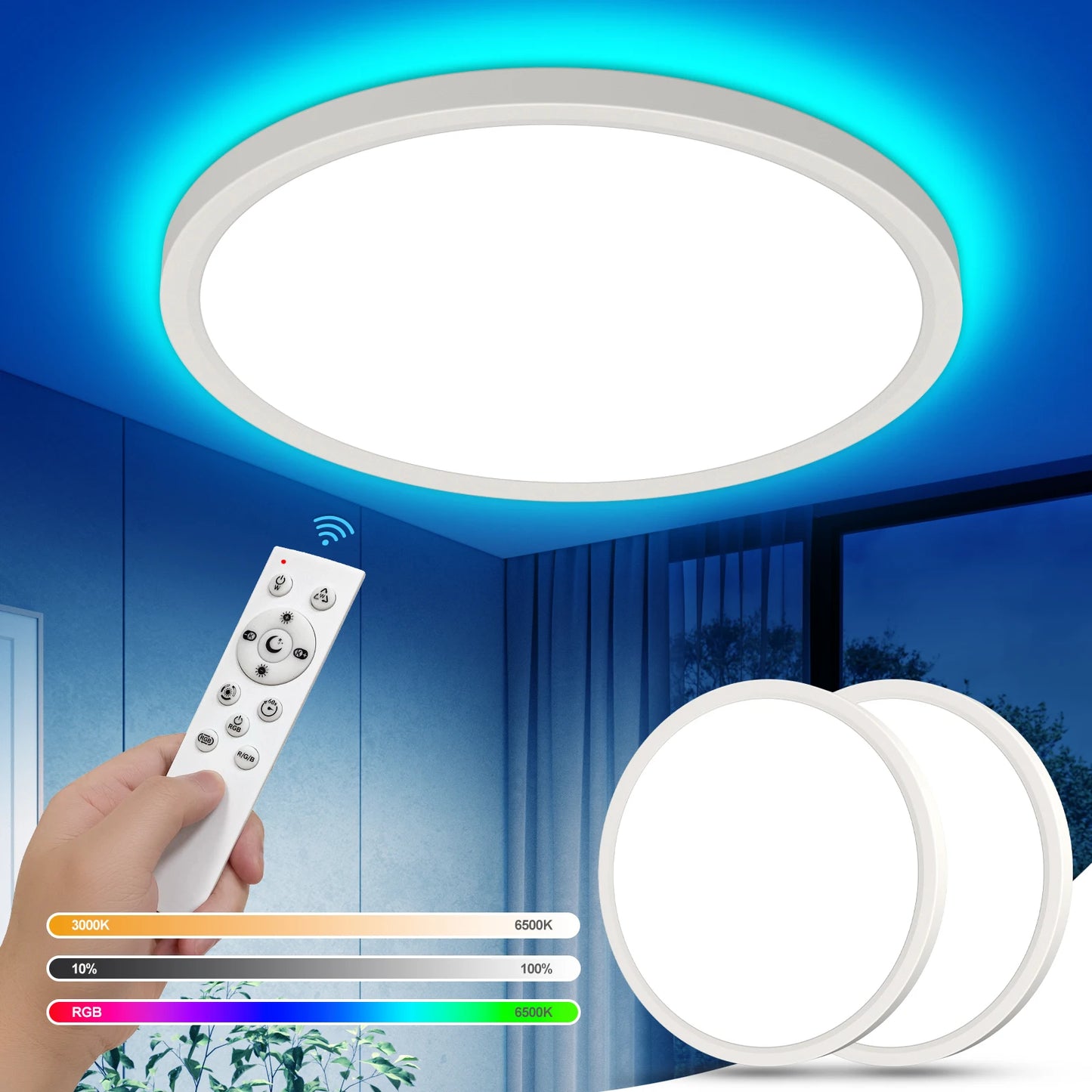 Luz de teto LED 220V regulável com controle remoto 24W 2700LM RGB 3000K-6500K Lâmpada redonda de teto para sala de estar Quarto