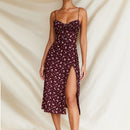 Elegante Elegante Flor Impressão Alças Finas Vestidos Para Mulheres 2024 Camisola Profundo Decote Em V Suspender Vestido Mulher Roupas