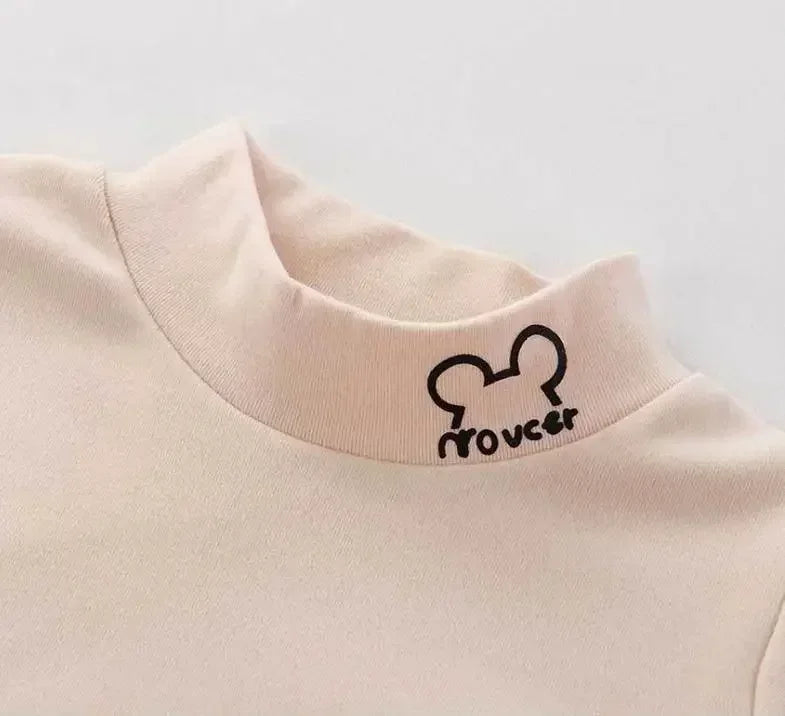 Outono Inverno Crianças Crianças Meninos Meninas T-shirts Tops Gola Alta Sólida Manga Comprida Quente Velo Bottoming Camisas Tees para Crianças