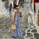 Fashion Trend Print Halter Neck Long Dresses Women Sexy Backless Sleeveless Vacation Style Maxi Dress Female Summer New Vestidos