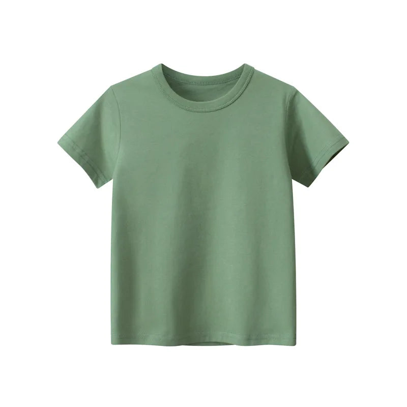2024 Verão Meninas Meninos Camisetas Sólidas Roupas 100% Algodão Puro Manga Curta Amarelo Vermelho Verde Crianças UnderShirt Bottomming Roupas