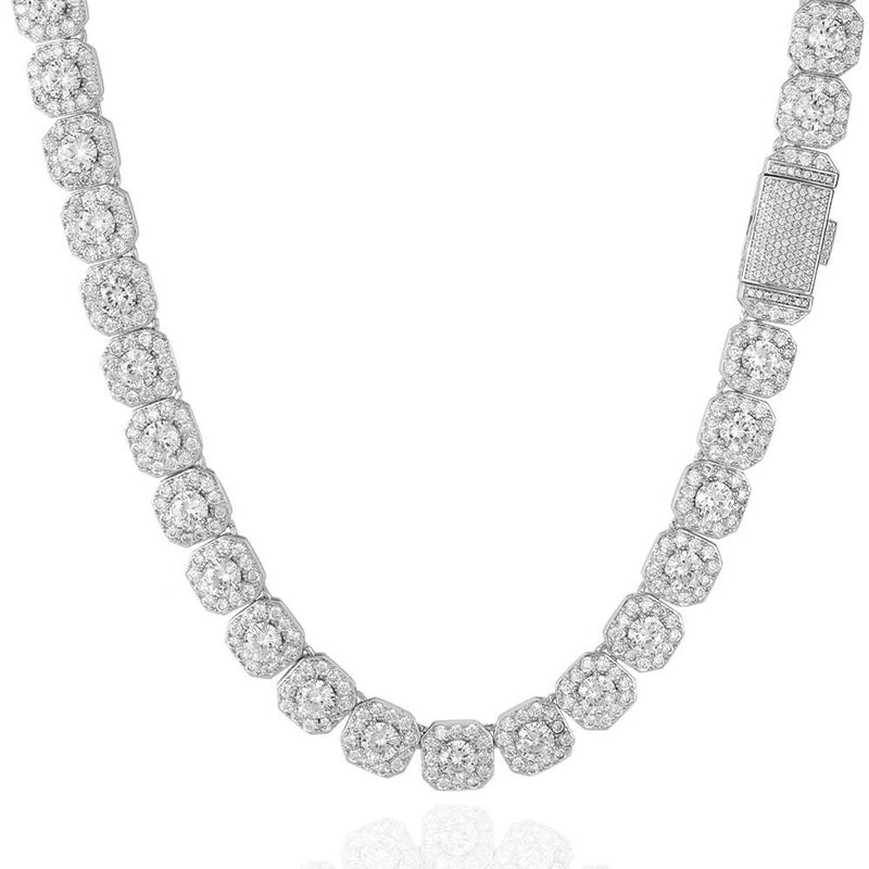 10 / 12MM Clustered Tennis Chain para Homens Colar Hip Hop Iced Out Zircônia Latão Rapper Rock Gargantilha Jóias