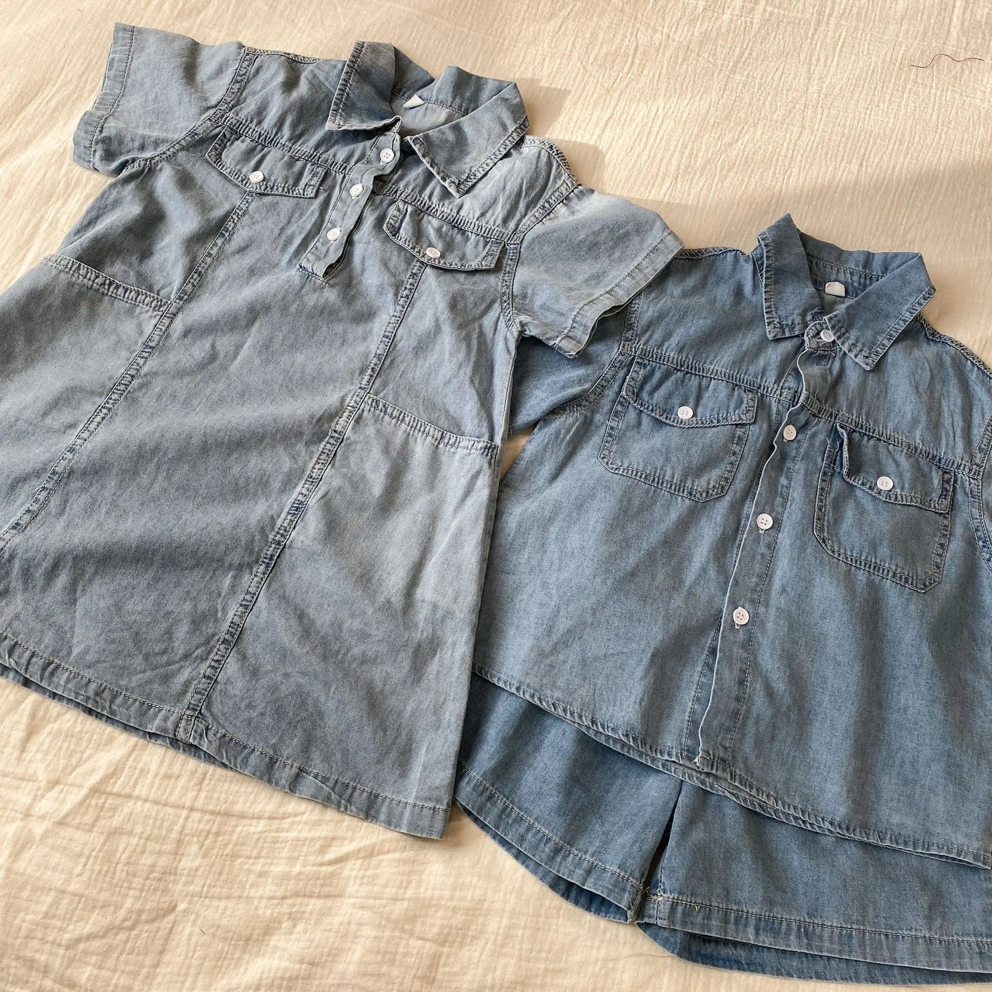 Roupas infantis 2025 verão novo terno jeans para menino ou vestido de menina casual roupas para irmão e irmã