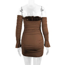 Fairyshely Sexy Ruffle Curto Vestido Clube Senhoras 2025 Outono Verde Bodycon Vestidos Para As Mulheres Festa Apertado Mini Vestido Clubwear