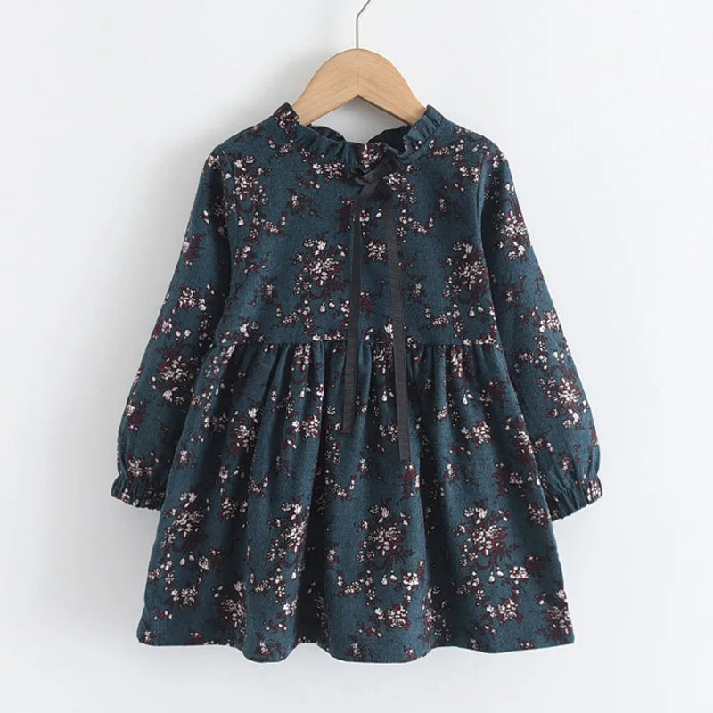 Urso Líder Novo Outono Meninas Vestido Primavera Crianças Princesa Vestido Casual Trajes Florais Crianças Roupas Flores Vestidos 2-8 Anos