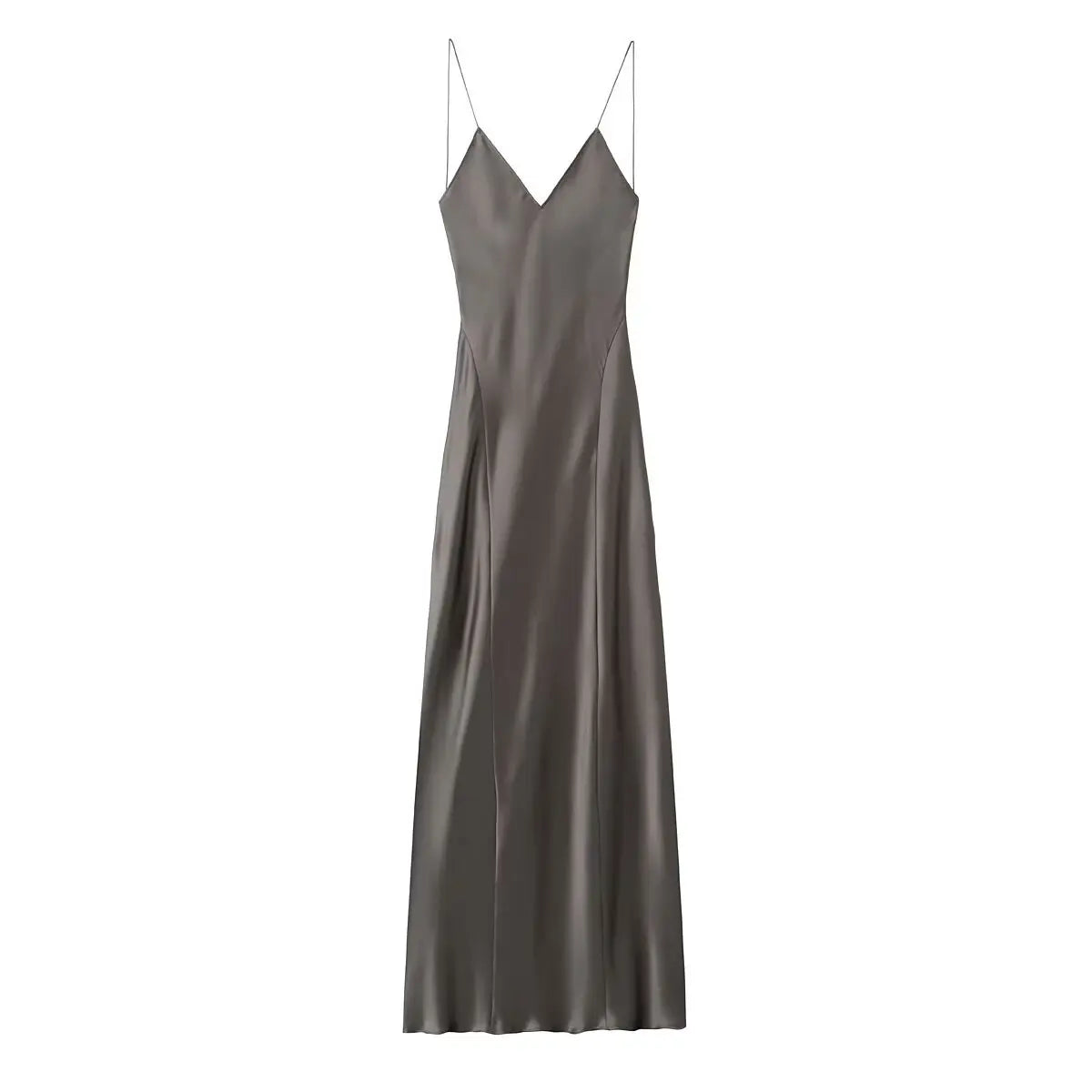 TRAFZA 2024 Mulheres Vestido de Verão Cetim Sem Mangas Sem Encosto Decote Em V Feminino Vestidos Longos Chic Sexy Party Vintage Mulher Vestido de Noite