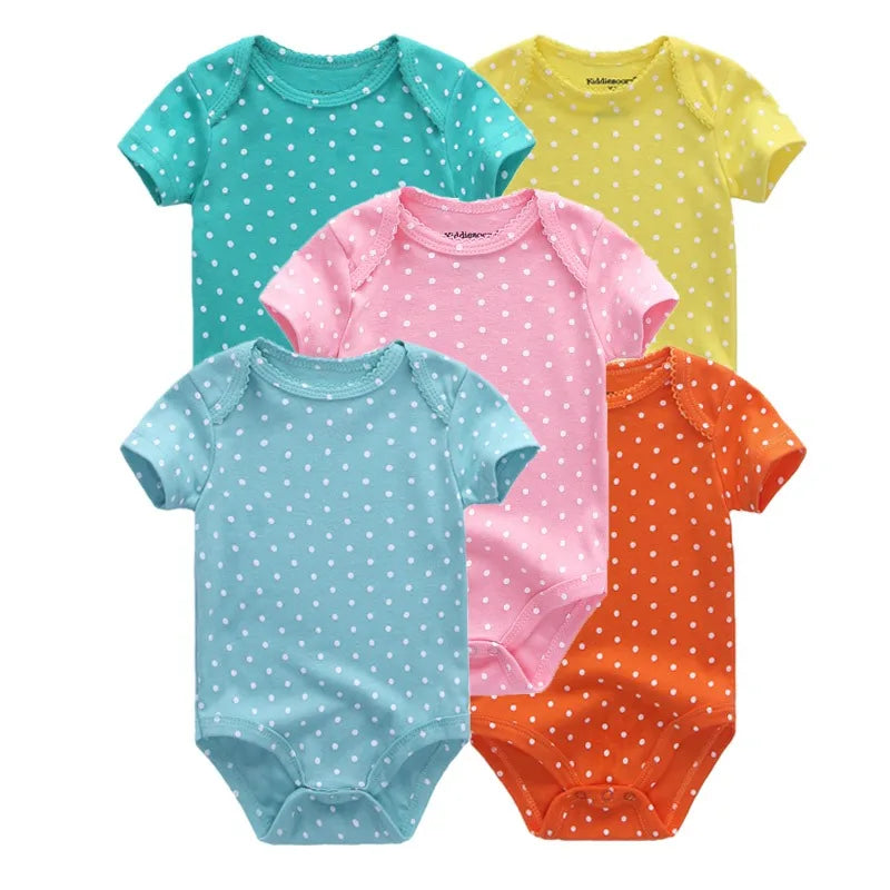 Kiddiezoom 5 Pçs/lote Quatro Estações Moda Dos Desenhos Animados de Manga Curta Do Bebê Menino Menina Bodysuits Macio 100% Algodão Recém-nascido Onesies Roupas