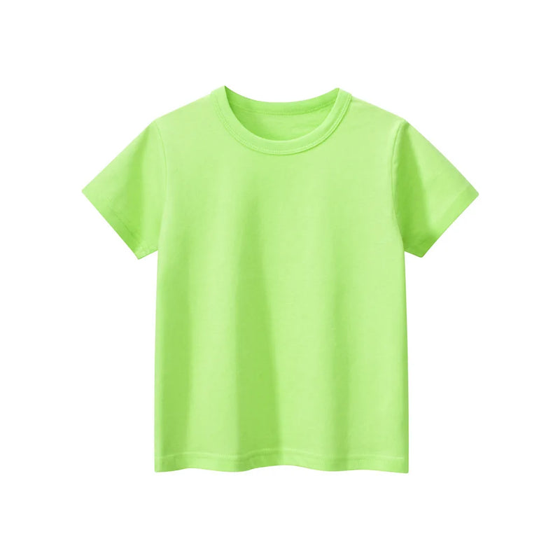 2024 Verão Meninas Meninos Camisetas Sólidas Roupas 100% Algodão Puro Manga Curta Amarelo Vermelho Verde Crianças UnderShirt Bottomming Roupas