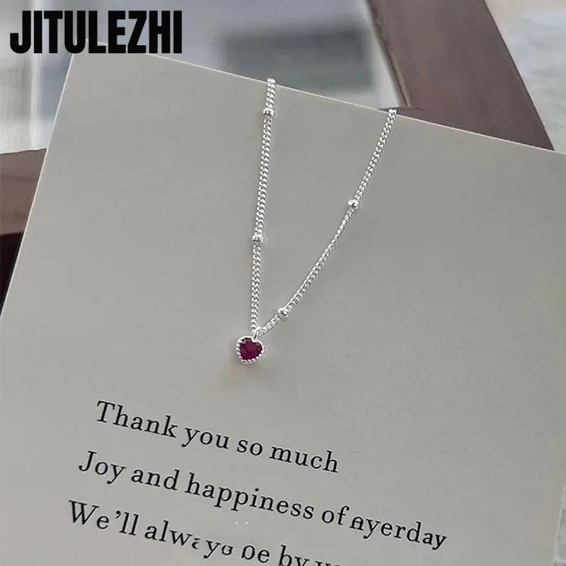 925 Colar de Prata Esterlina Pingente Para Mulheres Jóias Amor Colar Pequeno Mini Pingente de Coração Vermelho Simples Colar Em Forma de Coração