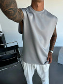 2025 Verão novo masculino moda esportiva calças casuais colete conjunto solto sem mangas T-shirt conjunto de cor sólida