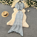 SINGREINY Verão Suave Ternos de Tricô Mulheres Botão Design Manga Curta O Pescoço Tops + Bodycon Saia Gancho Flor Oco 2pcs Set