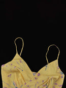 Vestido Feminino Casual Oymimi com Estampa Amarela Elegante Alças Finas Costas Abertas Moda Outono Cintura Alta Vestido de Tornozelo