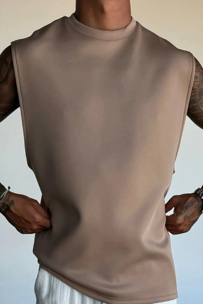 2025 Verão novo masculino moda esportiva calças casuais colete conjunto solto sem mangas T-shirt conjunto de cor sólida