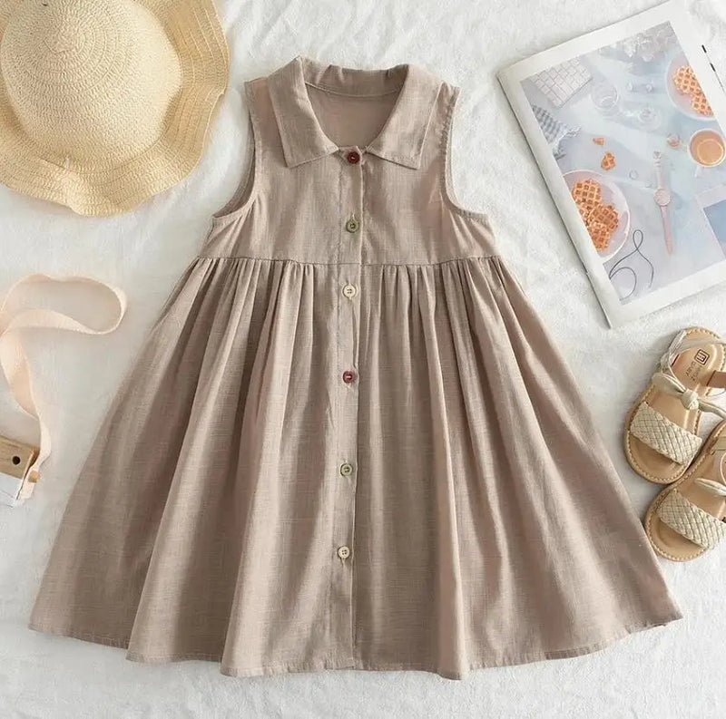 Urso Líder Novo Sólido Bebê Menina Vestido de Algodão Botão Crianças Vestidos de Verão Princesa Vestido de Festa Da Criança Meninas Vestido de Verão Roupas Infantis