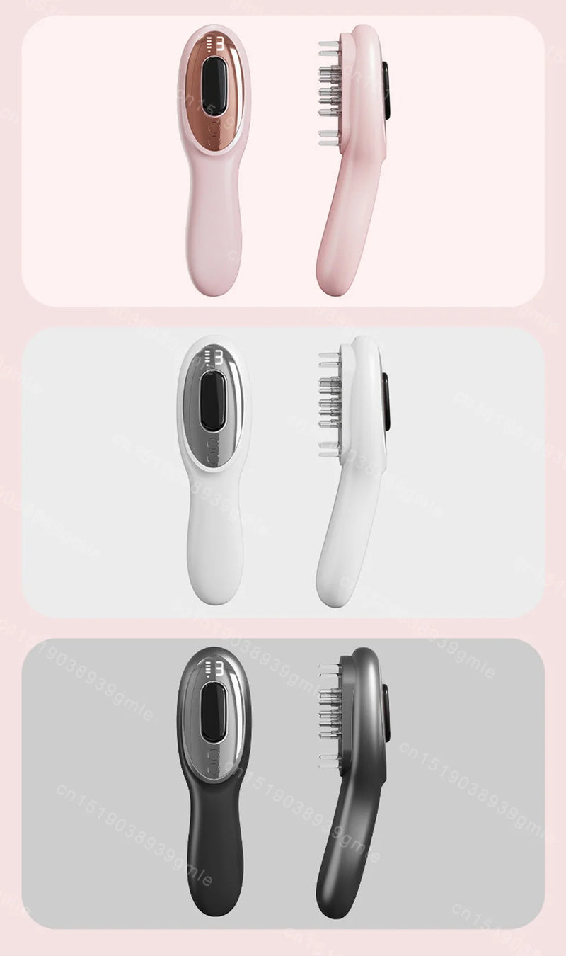 Massageador de Luz Vermelha e Azul Pente Massageador de Cabelo Aplicador para Couro Cabeludo Massageador de Cabeça Pente de Massagem Elétrico Pente de Massagem Capilar com Nano Vibração