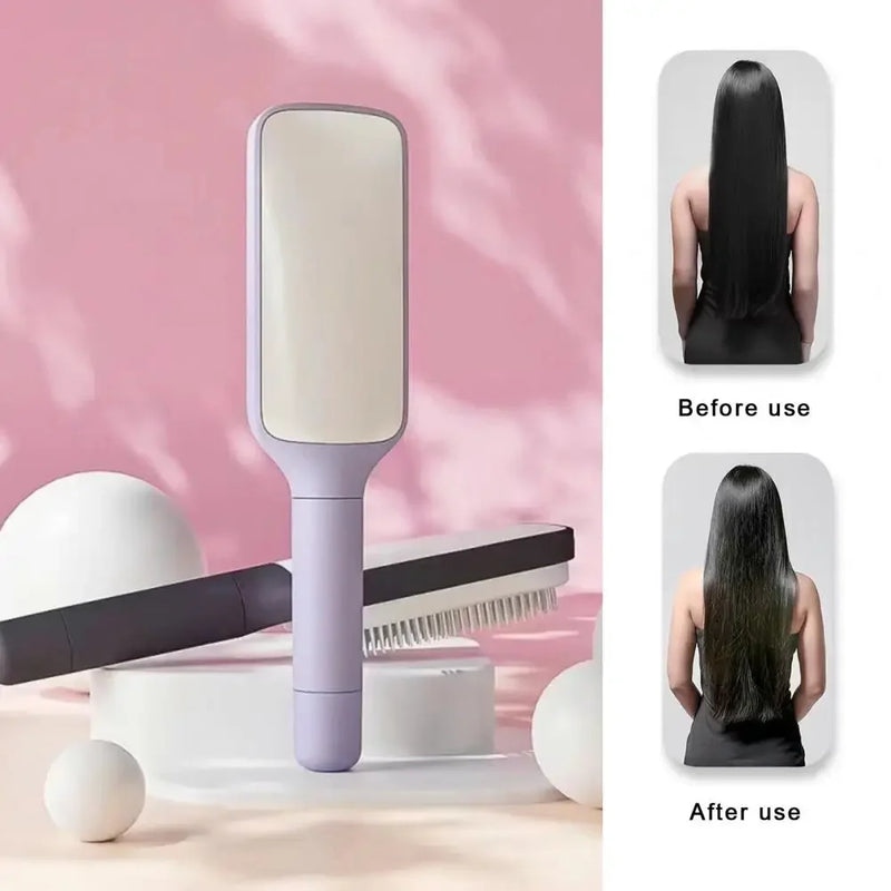 Pente Antiestático para Massagem do Couro Cabeludo com Cabo Longo e Retrátil, Ferramenta de Cabeleireiro para Mulheres