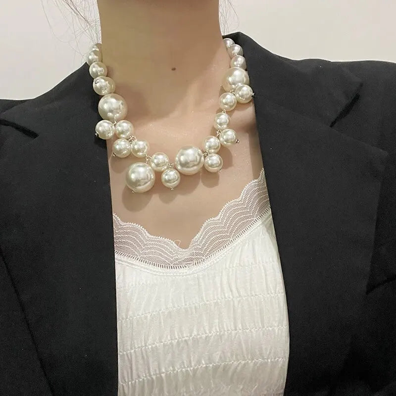 Colar de Pérola Imitada Elegante para Mulheres, Colar Choker com Grandes Pérolas, Colares para Festa, Casamento, Colar de Noiva, Joias, Presentes para Meninas