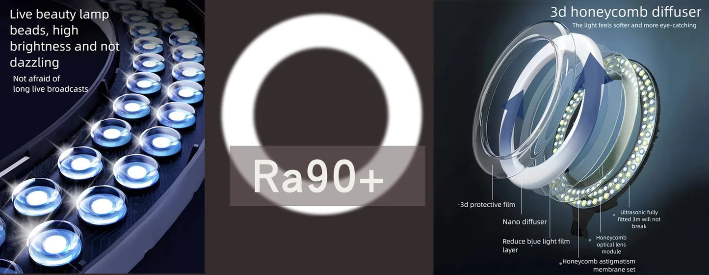 Luz de Anel LED 14 polegadas para Fotografia - Tripé com Luz de Anel para Transmissão ao Vivo