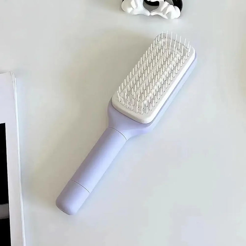 Pente Antiestático para Massagem do Couro Cabeludo com Cabo Longo e Retrátil, Ferramenta de Cabeleireiro para Mulheres