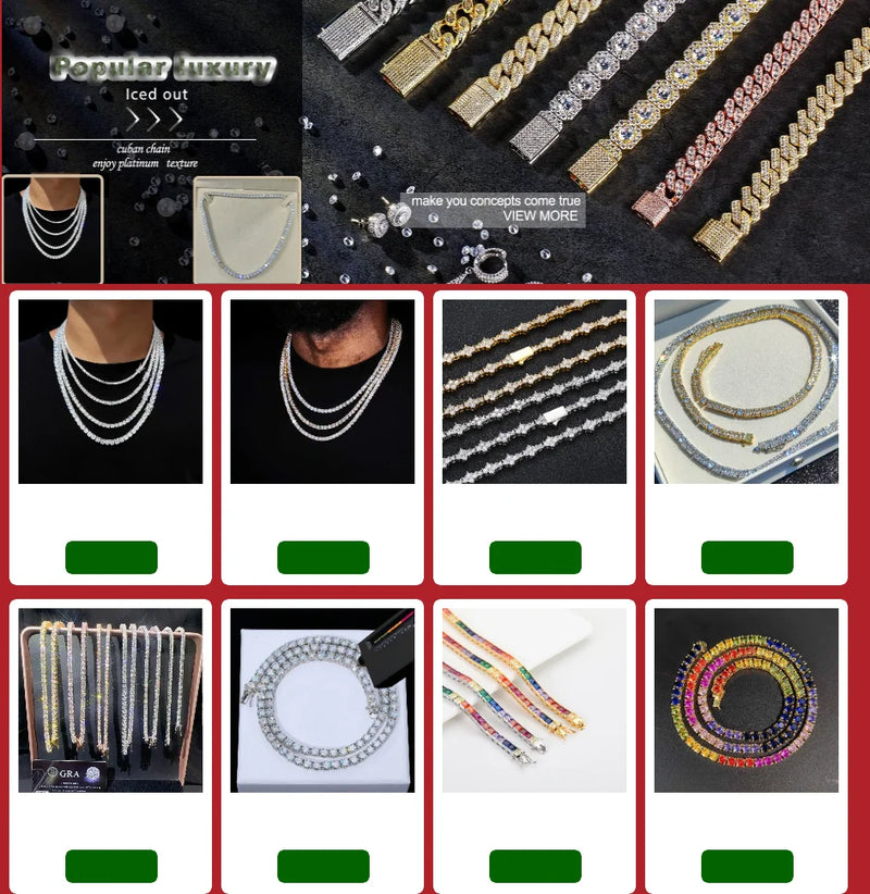 10 / 12MM Clustered Tennis Chain para Homens Colar Hip Hop Iced Out Zircônia Latão Rapper Rock Gargantilha Jóias