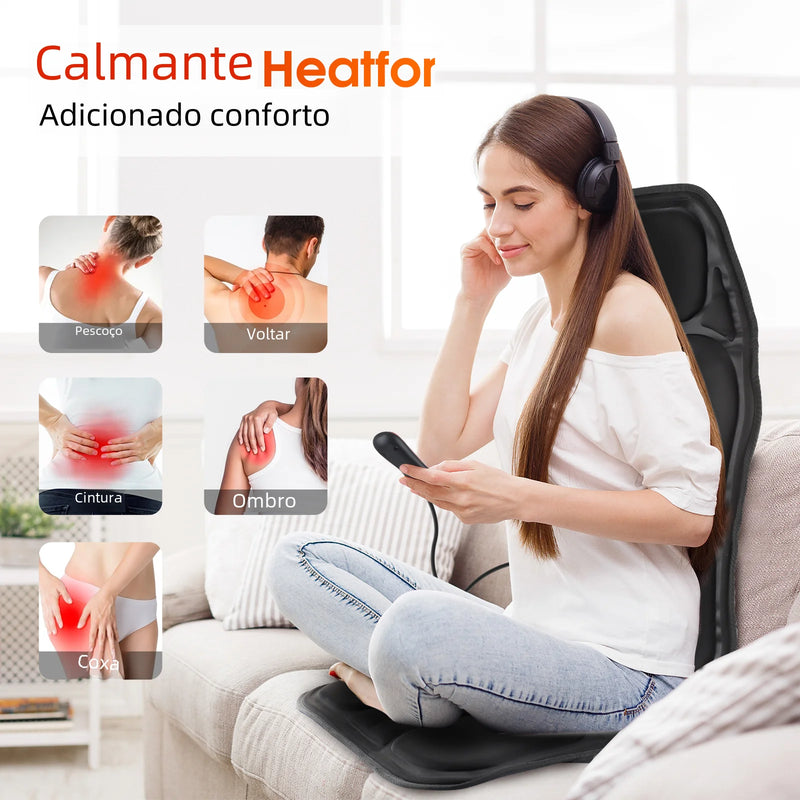 Almofada de Massagem Elétrica com Infravermelho para Todo o Corpo, Cadeira de Massagem com Aquecimento, Vibrador para Carro, Casa, Escritório, Lombar, Pescoço, Colchão, Tapete de Cadeira